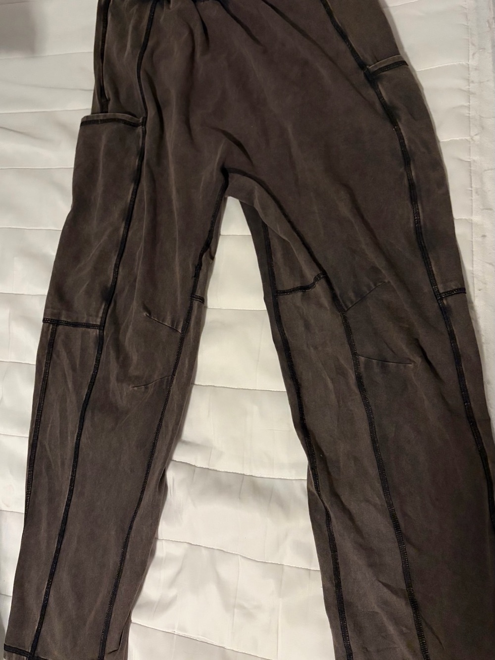 Free People Brown Washed Contrast-Stitch Joggers